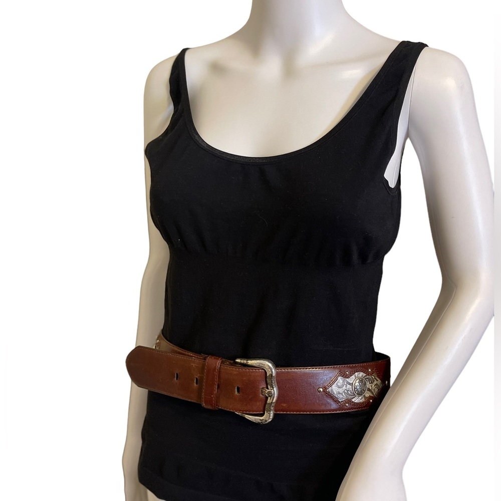 Brighton Brown Leather Western Silver Buckle Belt Size XL - Picture 5 of 7